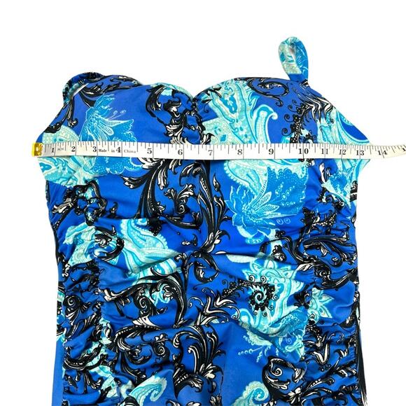 Robby Len One-Piece Swimsuit Blue Black Paisley Print Ruched Soft Cup Women's 10 - Picture 5 of 12